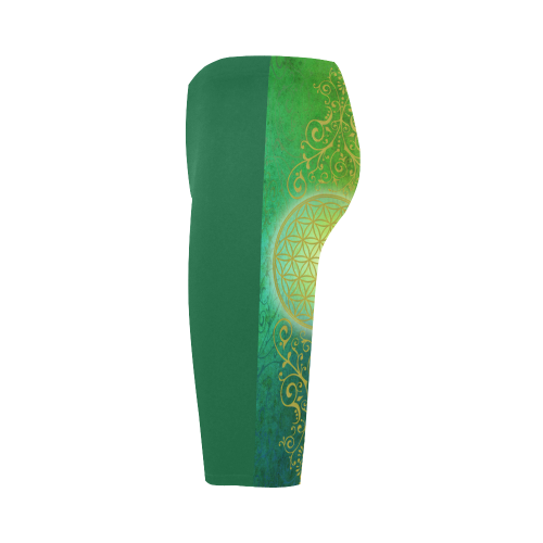 Symbol FLOWER OF LIFE vintage gold green Hestia Cropped Leggings (Model L03)
