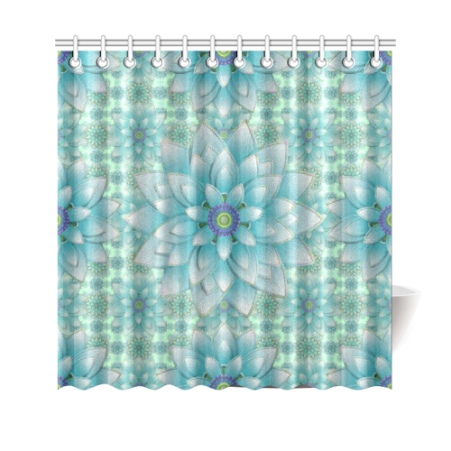 Turquoise Happy Lotus Shower Curtain 69"x70"