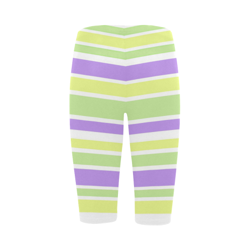 Yellow Green Purple Stripes Pattern Hestia Cropped Leggings (Model L03)