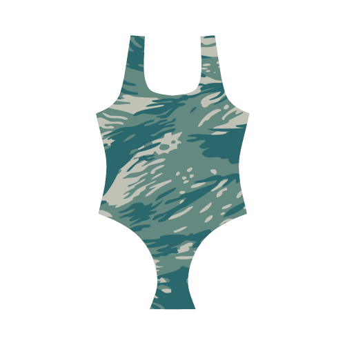 Blue and Green Camo Vest One Piece Swimsuit (Model S04)