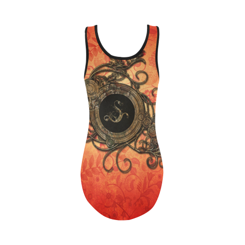 Decorative design, red and black Vest One Piece Swimsuit (Model S04)