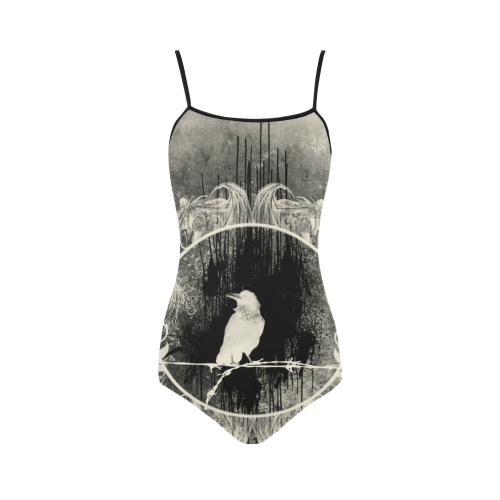 The crow with flowers, vintage design Strap Swimsuit ( Model S05)