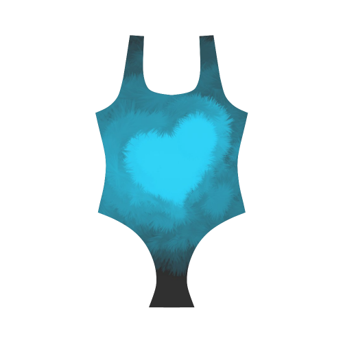 Blue, Large Fluffy Heart Vest One Piece Swimsuit (Model S04)