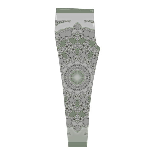Kaleidoscope Fractal Mandala Frame Grey Green Cassandra Women's Leggings (Model L01)