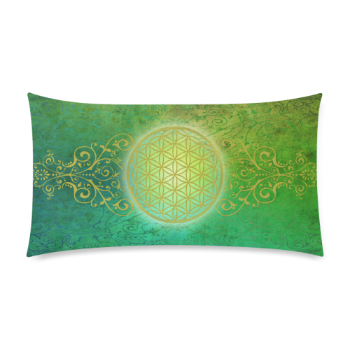 Symbol FLOWER OF LIFE vintage gold green Custom Rectangle Pillow Case 20"x36" (one side)