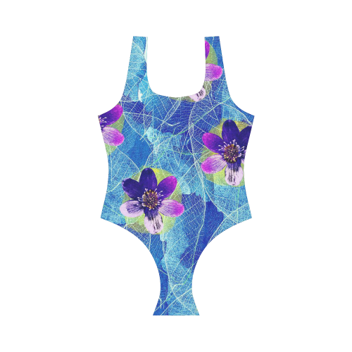Purple Flowers Vest One Piece Swimsuit (Model S04)