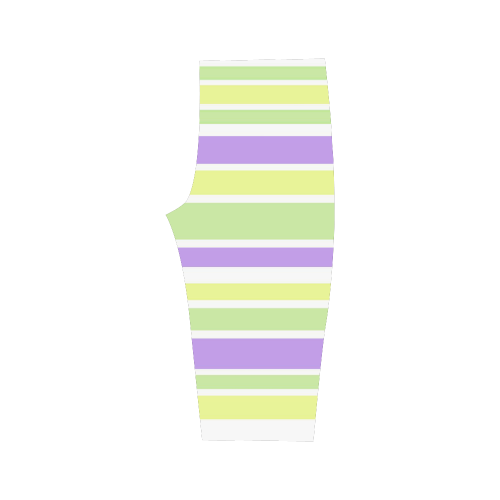 Yellow Green Purple Stripes Pattern Hestia Cropped Leggings (Model L03)