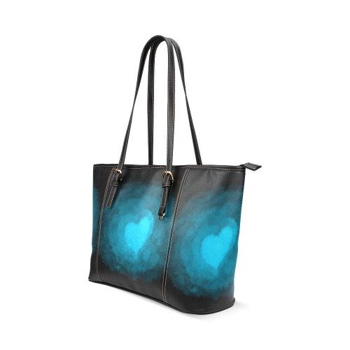 Blue Fluffy Heart Leather Tote Bag/Large (Model 1640)