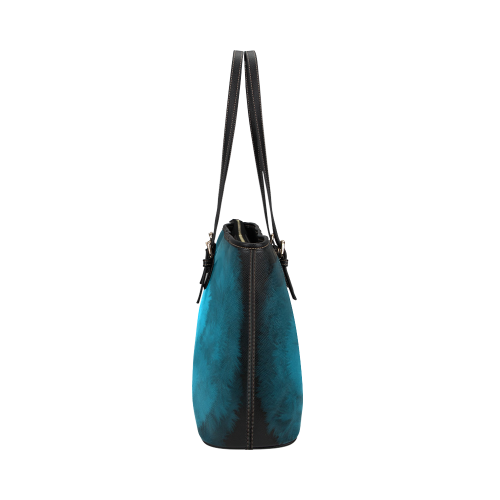 Blue Fluffy Heart Leather Tote Bag/Small (Model 1651)