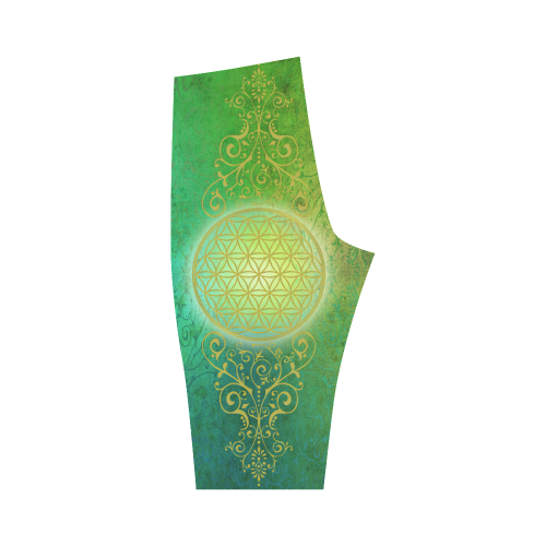 Symbol FLOWER OF LIFE vintage gold green Hestia Cropped Leggings (Model L03)