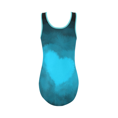 Blue, Large Fluffy Heart Vest One Piece Swimsuit (Model S04)