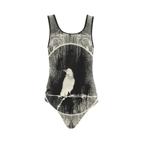 The crow with flowers, vintage design Vest One Piece Swimsuit (Model S04)
