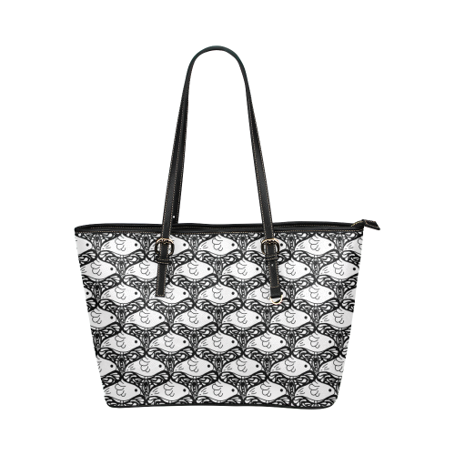 Bird and Butterfly Tessellation Leather Tote Bag/Large (Model 1651)