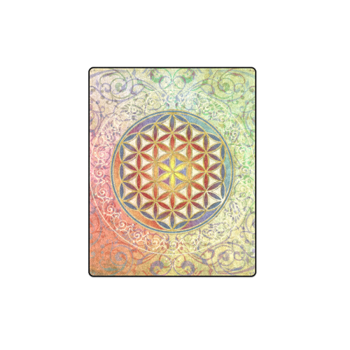 FLOWER OF LIFE vintage ornaments green red Blanket 40"x50"