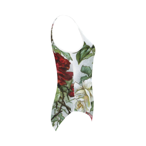 Vintage Roses Red White Floral Vest One Piece Swimsuit (Model S04)