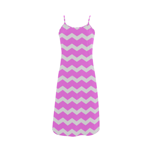 Modern Trendy Pink Pastell Grey Zig Zag Pattern Chevron Alcestis Slip Dress (Model D05)