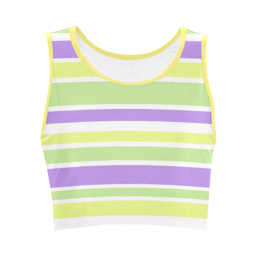 Yellow Green Purple Stripes Pattern Women's Crop Top (Model T42)
