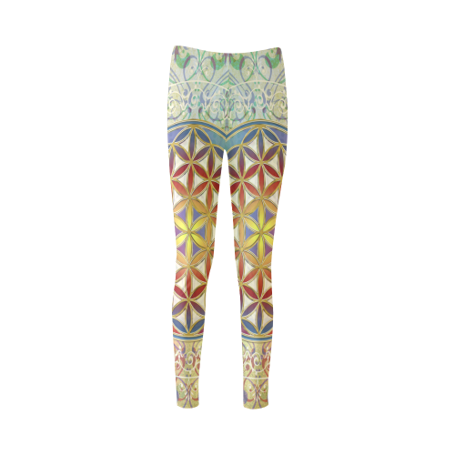 FLOWER OF LIFE vintage ornaments green red Cassandra Women's Leggings (Model L01)