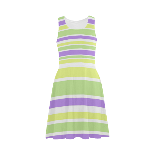 Yellow Green Purple Stripes Pattern Atalanta Sundress (Model D04)