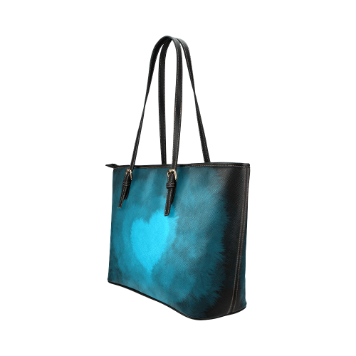 Blue Fluffy Heart Leather Tote Bag/Small (Model 1651)