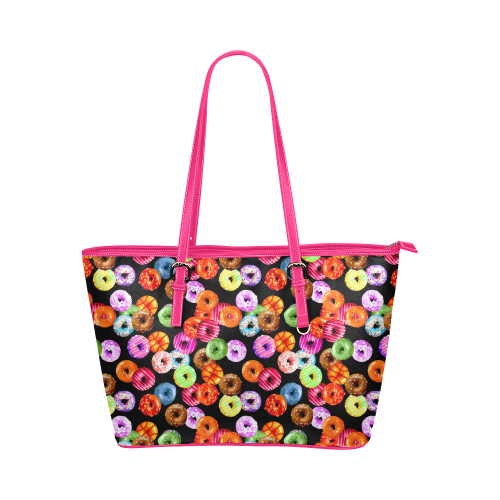 Colorful Yummy DONUTS pattern Leather Tote Bag/Large (Model 1651)