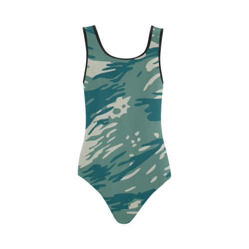 Blue and Green Camo Vest One Piece Swimsuit (Model S04)
