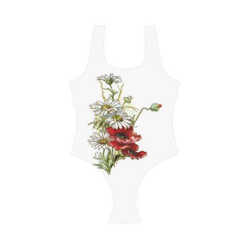 Vintage Floral Daisies Poppies Vest One Piece Swimsuit (Model S04)