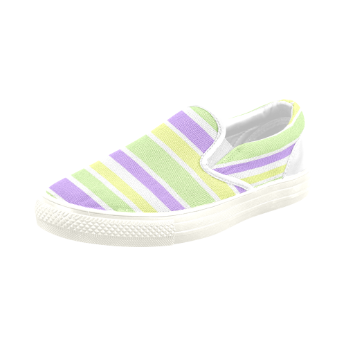 Yellow Purple Green Stripes Men's Slip-on Canvas Shoes (Model 019)