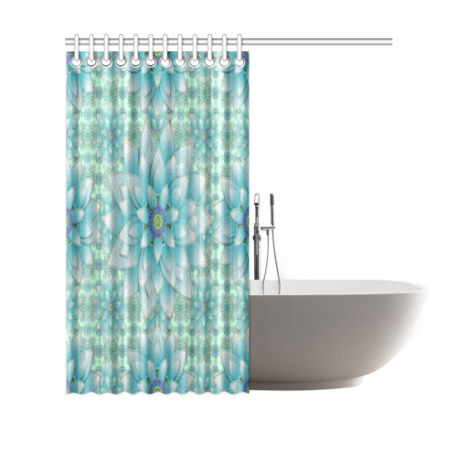 Turquoise Happy Lotus Shower Curtain 69"x70"