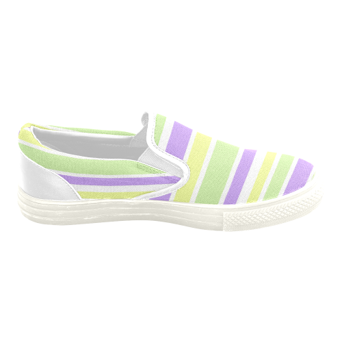 Yellow Purple Green Stripes Men's Slip-on Canvas Shoes (Model 019)