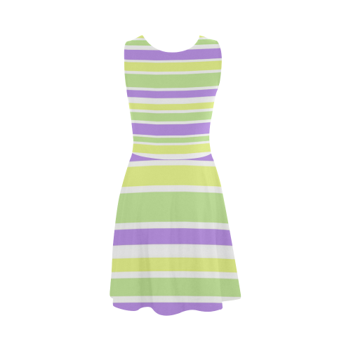 Yellow Green Purple Stripes Pattern Atalanta Sundress (Model D04)