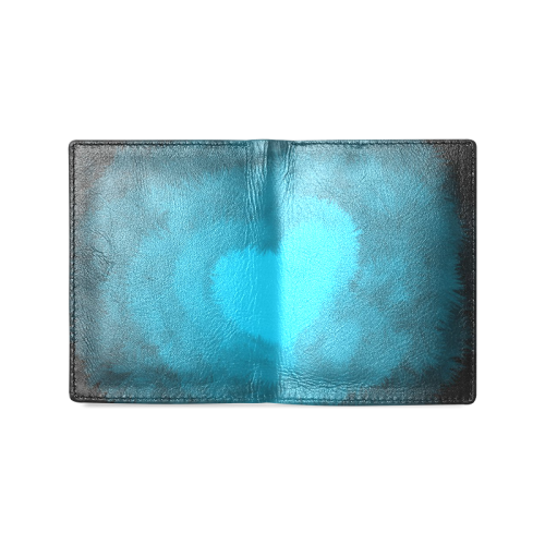 Blue Fluffy Heart Men's Leather Wallet (Model 1612)