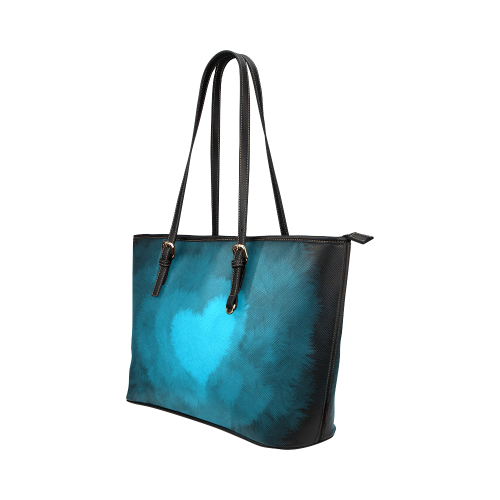 Blue Fluffy Heart Leather Tote Bag/Small (Model 1651)