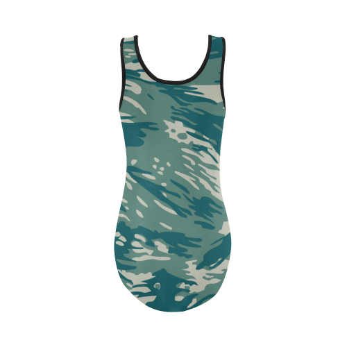 Blue and Green Camo Vest One Piece Swimsuit (Model S04)