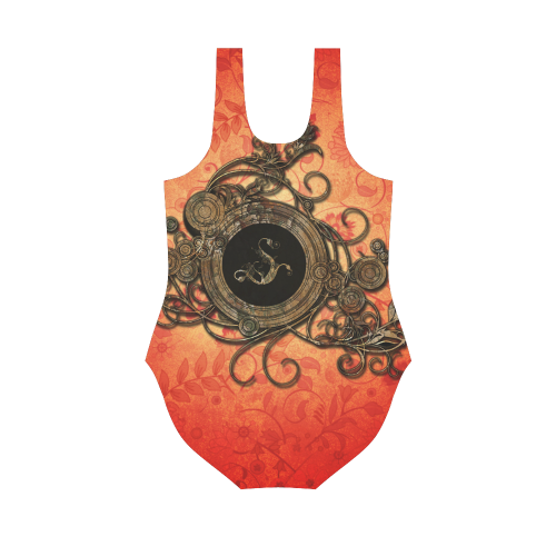 Decorative design, red and black Vest One Piece Swimsuit (Model S04)