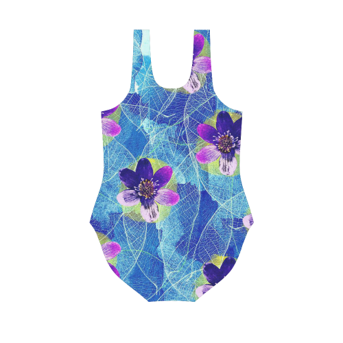 Purple Flowers Vest One Piece Swimsuit (Model S04)