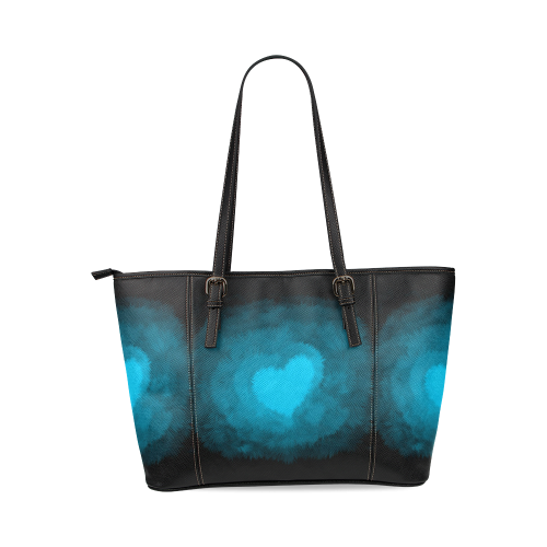 Blue Fluffy Heart Leather Tote Bag/Large (Model 1640)