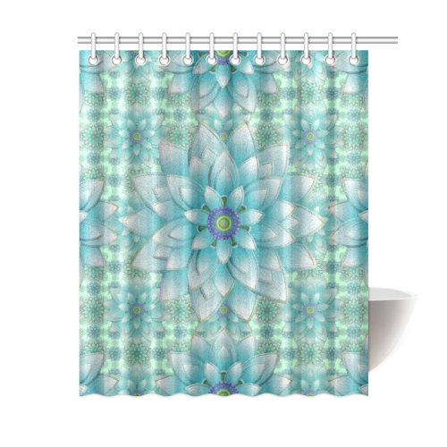 Turquoise Happy Lotus Shower Curtain 60"x72"