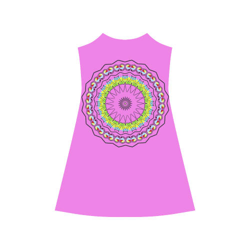 Pink Green Blue Red Mandala Kaleidoscope Star Dreamcatcher Alcestis Slip Dress (Model D05)