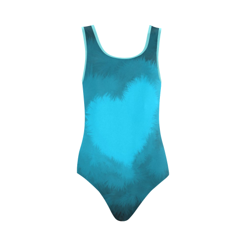 Blue, Large Fluffy Heart Vest One Piece Swimsuit (Model S04)