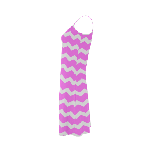 Modern Trendy Pink Pastell Grey Zig Zag Pattern Chevron Alcestis Slip Dress (Model D05)