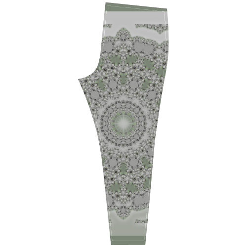 Kaleidoscope Fractal Mandala Frame Grey Green Cassandra Women's Leggings (Model L01)