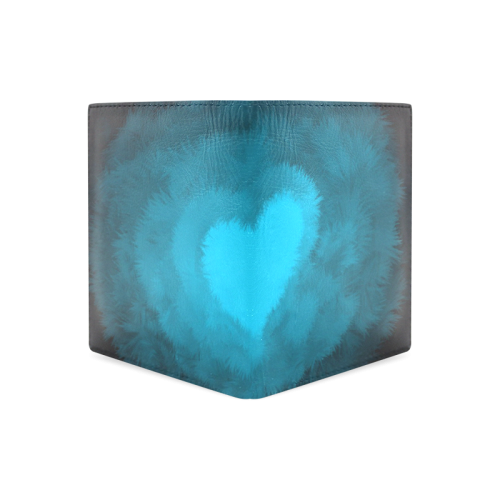 Blue Fluffy Heart Men's Leather Wallet (Model 1612)