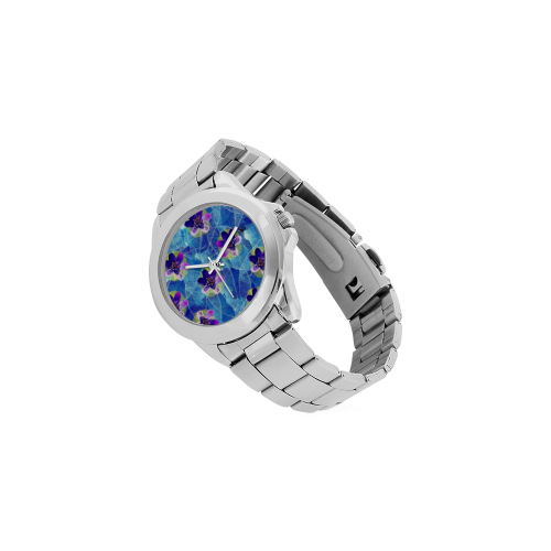 Purple Flowers Unisex Stainless Steel Watch(Model 103)