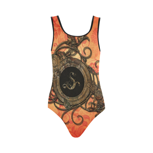 Decorative design, red and black Vest One Piece Swimsuit (Model S04)