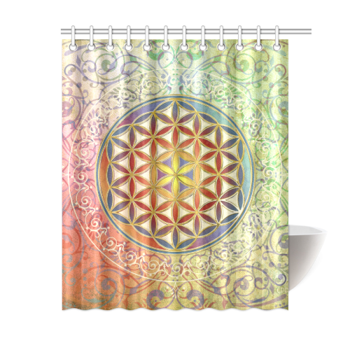 FLOWER OF LIFE vintage ornaments green red Shower Curtain 60"x72"