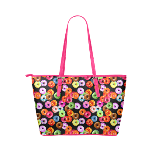 Colorful Yummy DONUTS pattern Leather Tote Bag/Large (Model 1651)