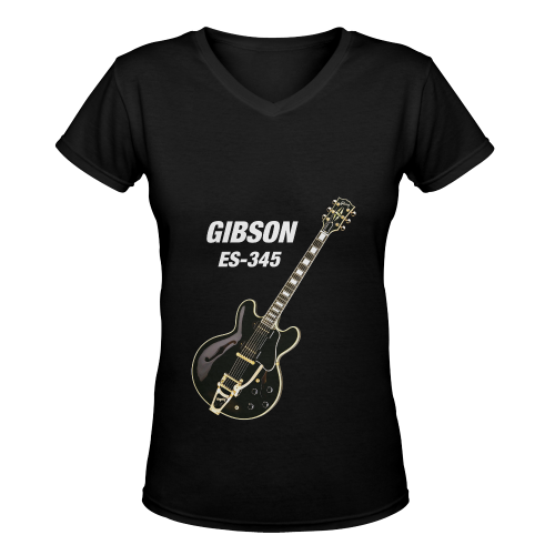 Black gibson-es-345 Women's Deep V-neck T-shirt (Model T19)