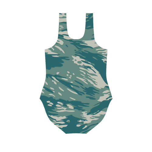 Blue and Green Camo Vest One Piece Swimsuit (Model S04)