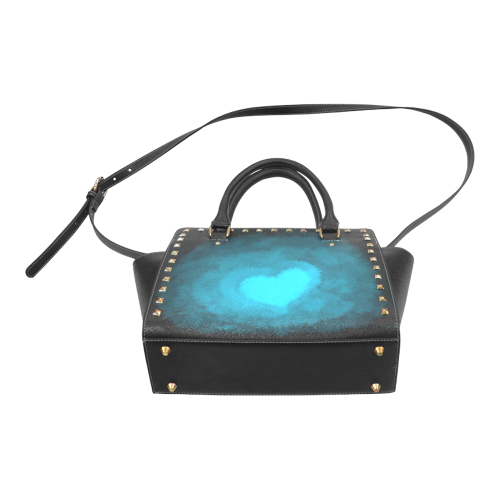 Blue Fluffy Heart Rivet Shoulder Handbag (Model 1645)